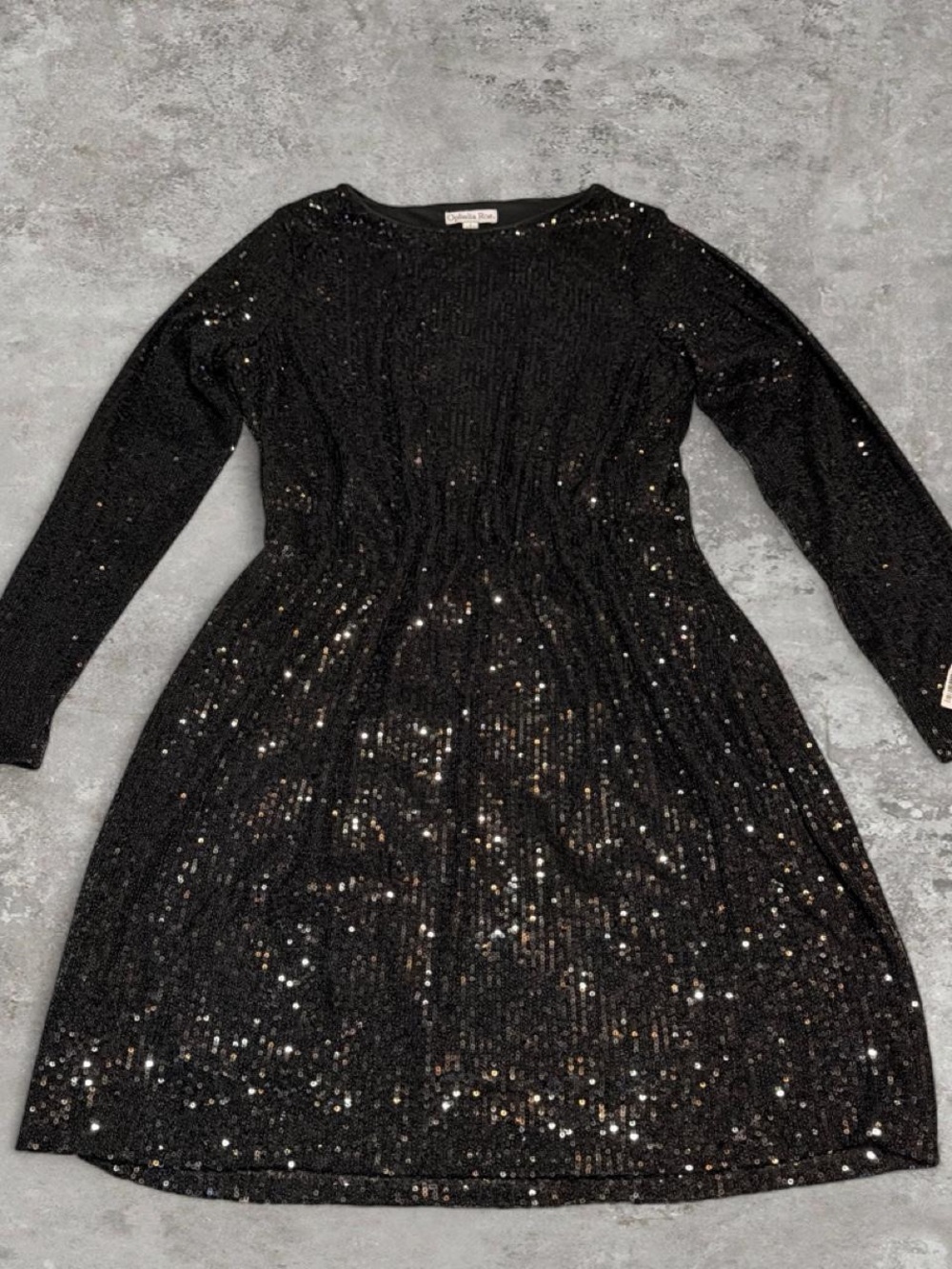 Black Sequin Long-Sleeve Shift Dress by Chelsea28 Size L